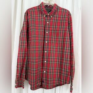 Abercrombie & Fitch Plaid Shirt Mens Large 100% Cotton Red Green Long Sleeve